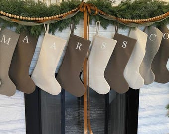 Personalized Embroidered Christmas Stockings, Linen Handmade Stockings, Farm House Stockings, Family Stockings, Christmas Gift