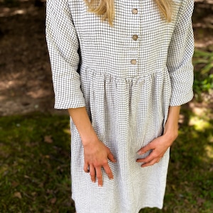 Linen dress with long sleeves and hidden side pockets, San Clemente / Washed and soft linen dress with buttons / Mothers Day image 3