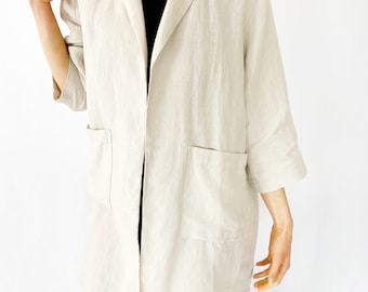 Linen Summer Jacket with Pockets, Oversize Linen Coat, Loose Linen Cardigan, Plus Size Linen Jacket, Linen Blazer Dress, Mothers Day Gift