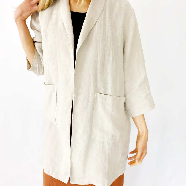 Oversized Linen Jacket, Summer Jacket, Wrap Linen Jacket, Linen Clothing, Linen Outwear, Mothers Day Gift image 2