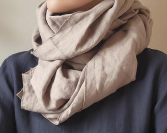Linen Scarf European flax GOTS certified Pre-washed and pre-shrunk Natural linen scarf Summer scarf Large Linen shawl wrap
