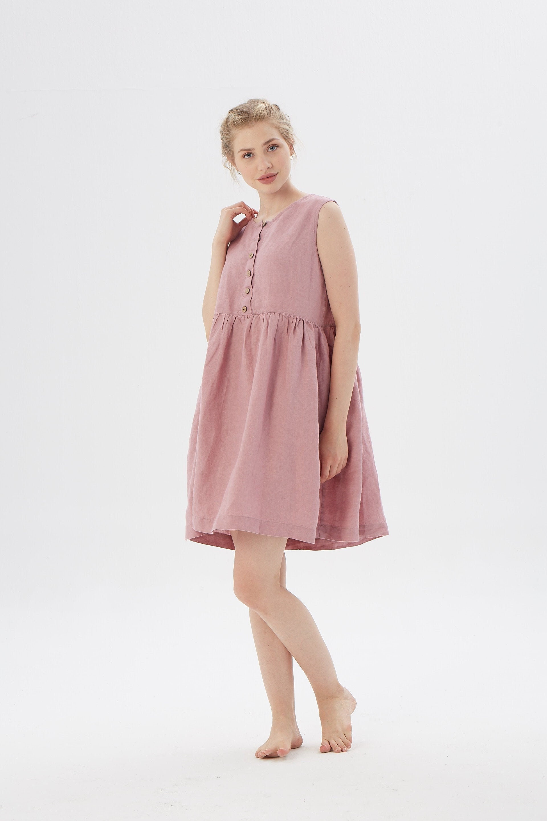 Stone Linen-Look Truvakar Sleeve Loose Shirt Dress BCBSK-25700-3582 - Deerfield Beach main image 1