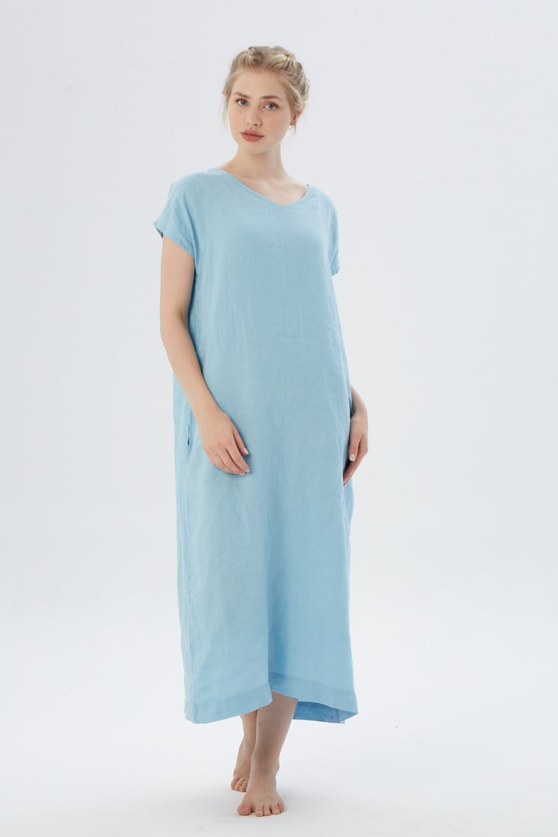 Long Linen Dress V Neck, MONTEREY / Maxi Dress / Washed linen tunic / available in different colors/ Mothers Day image 2