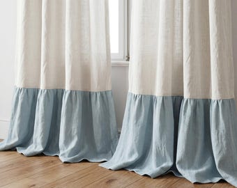 Custom Dual Color Linen Curtains with Ruffles, Tie Top Drapes, home_1027