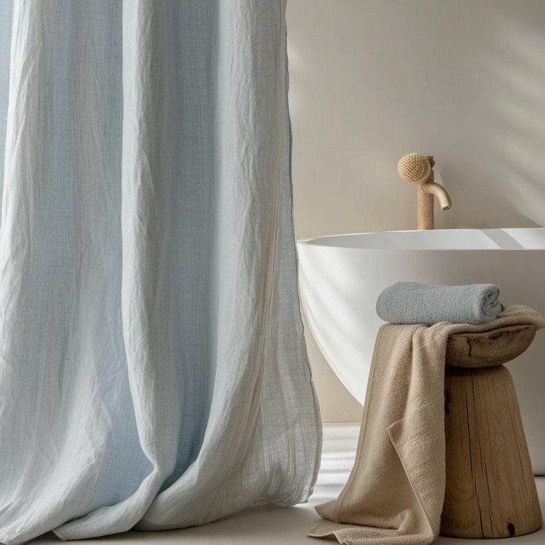 Linen Shower Curtain Livingroom Curtain Customshower Curtain Cafe Curtain Design Tietop Curtain Eyelet Linen Curtain Panels Rod Pocket Linen image 1