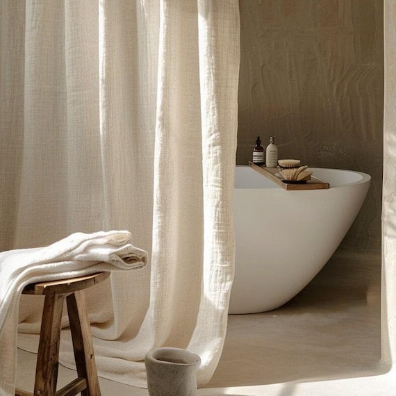 Linen Shower Curtain, Linen Shower Curtain, Washed Linen Drapes, Bathroom Drapery. Door Curtain, Privacy Curtains, Bookshelf Valances