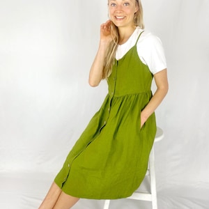 Linen Dress with Button Front and Spaghetti Straps, TRUCKEE / Washed and soft linen dress with wooden buttons / Mothers Day Gift