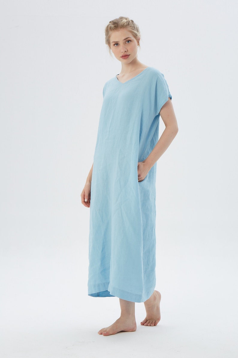 Long Linen Dress V Neck, MONTEREY / Maxi Dress / Washed linen tunic / available in different colors/ Mothers Day image 3