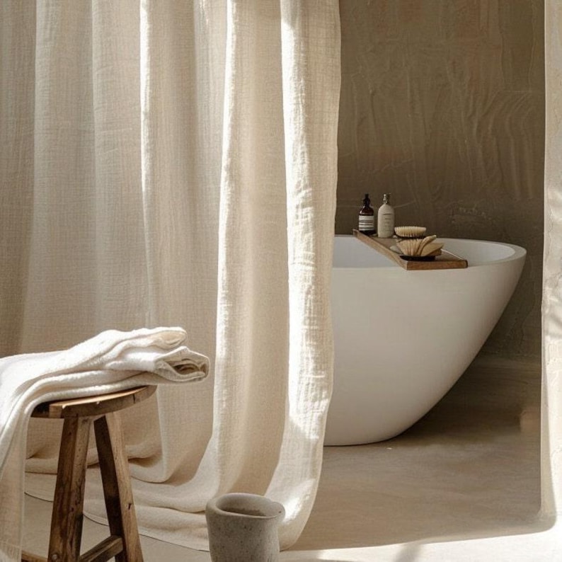 Linen Shower Curtain Livingroom Curtain Customshower Curtain Cafe Curtain Design Tietop Curtain Eyelet Linen Curtain Panels Rod Pocket Linen image 8