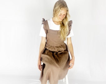 Bereit zu gehen Kleid mit gerüschten Trägern, SOLVANG / gewaschenes und weiches Leinenkleid / Muttertagsgeschenk