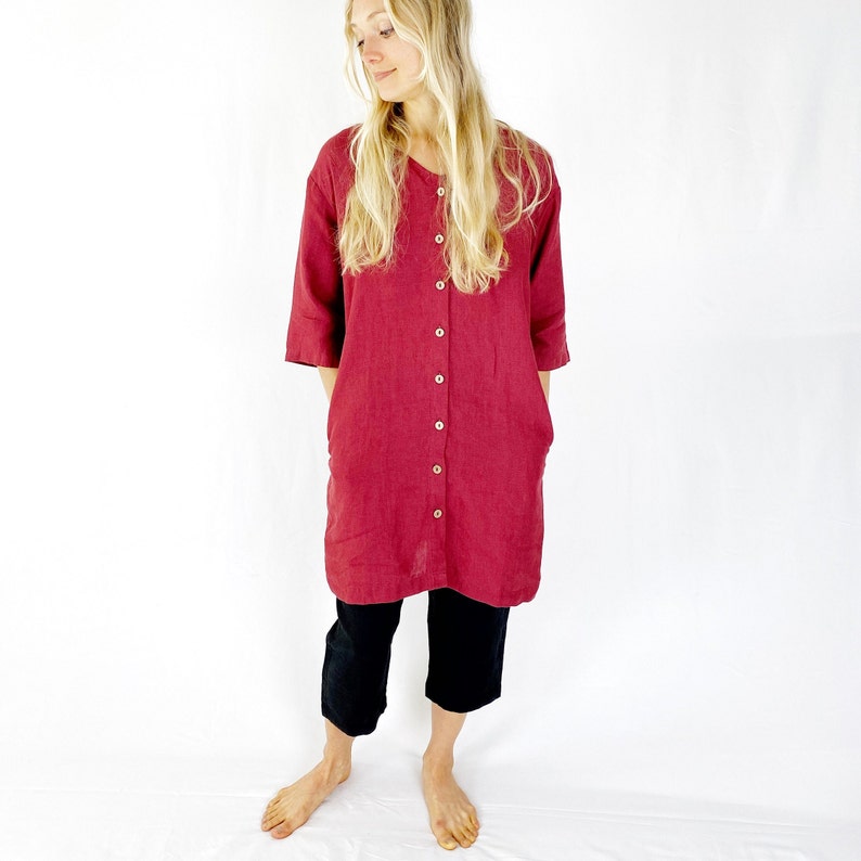 Ready to go Linen Long tunic, Linen Long Shirt, Linen Women Clothing, Linen Blouse, 100% Linen Shirt, Mothers Day Gift image 2