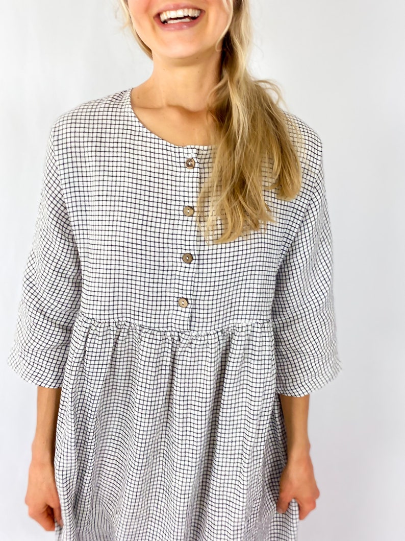 Linen dress with long sleeves and hidden side pockets, San Clemente / Washed and soft linen dress with buttons / Mothers Day image 5