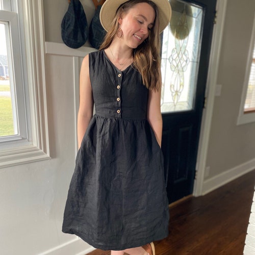 Sleeveless Linen Nursing Dress with Tie-Back Detail, SONOMA, Handmade Dress with Wooden Buttons, Mama Friendly Dress, Maternity Gift