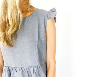 Ready to go Linen dress with ruffles, DEL MAR / Washed soft linen dress / available in different colors / Mothers Day Gift