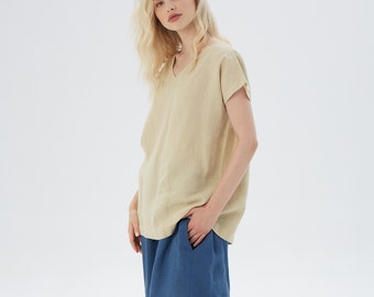 Linen blouse, NEW YORK / Organic Linen Top / Basic Linen Shirt / Minimalist Linen Top / Mothers Day Gift