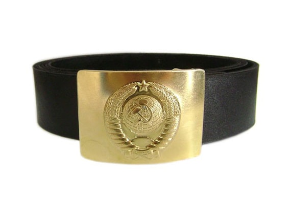 Russian Military USSR General Souvenir Belt Black Brass Genuine Leather