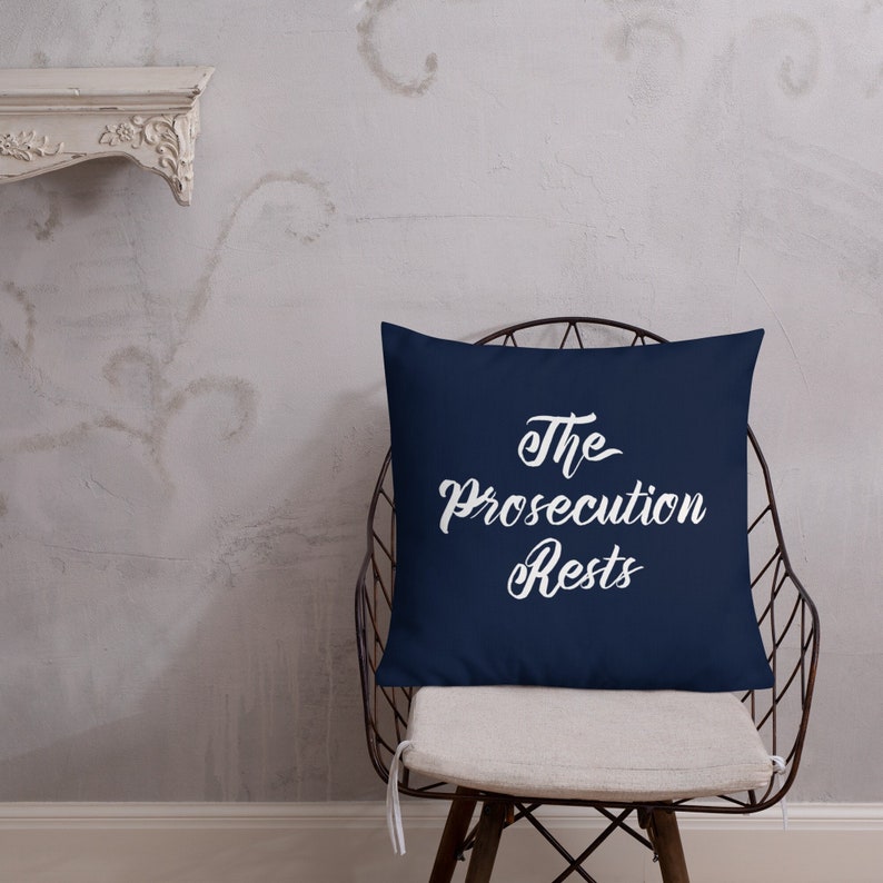 Attorney Gift The Prosecution Rests Navy Blue Throw Pillow Lawyer Birthday image 1