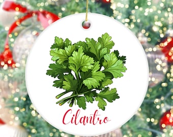 Gardening Gift - Cilantro Herb Round Ceramic Ornament - Chef Present