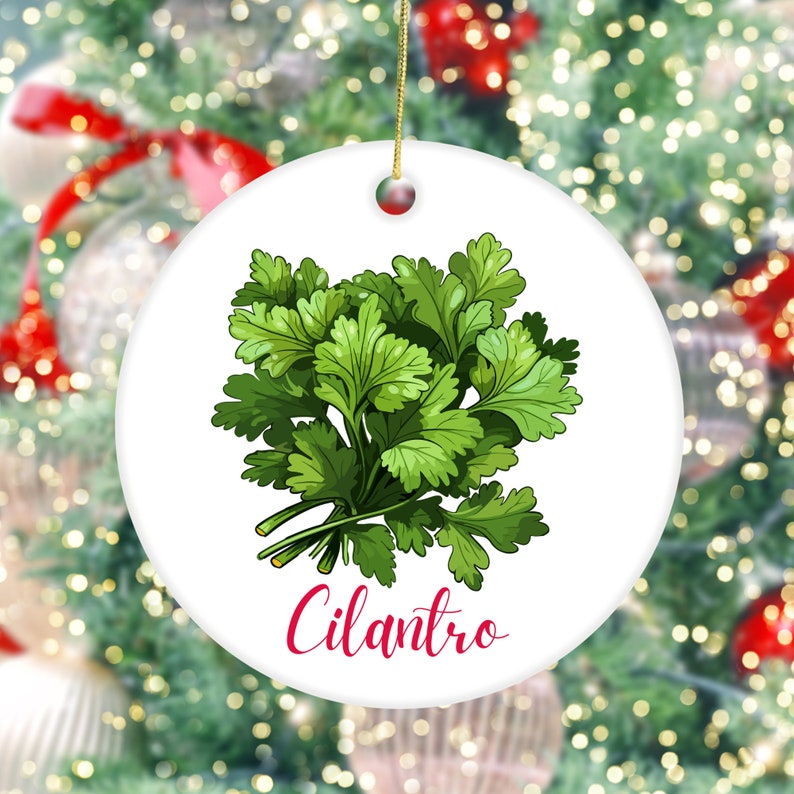 Gardening Gift Cilantro Herb Round Ceramic Ornament Chef Present image 1