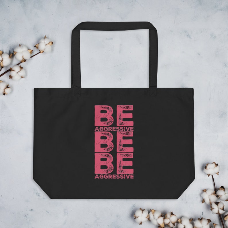 Be Aggressive Large Organic Cotton Tote bag Cheerleading Handbag Cheerleader Shopping Bag Senior Cheer Night Gift