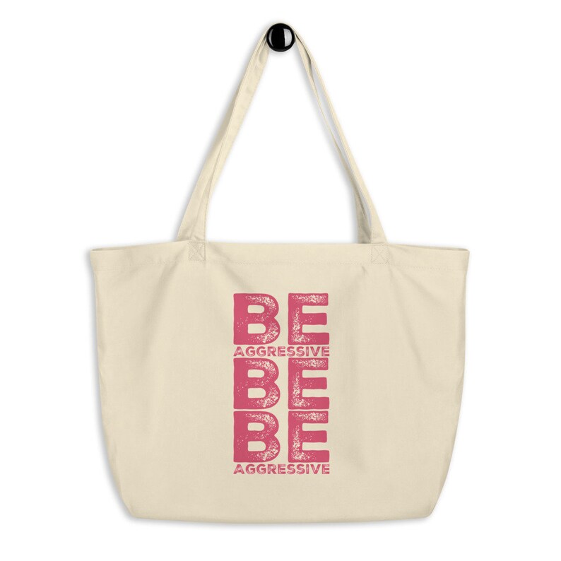 Be Aggressive Large Organic Cotton Tote bag Cheerleading Handbag Cheerleader Shopping Bag Senior Cheer Night Gift