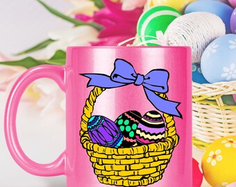 Easter Basket Gift - Easter Eggs Sparkly Coffee Tea Mug - Hot Chocolate - Easter Egg Hunt Candy Cup