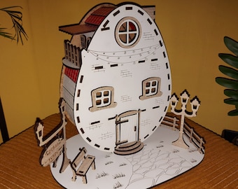 Egg House – Decorative Laser Cut Easter House Laser cut Egg Stand SVG files cnc template laser cut Digital Download | SVG, Ai