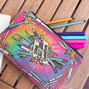 Tie Dye Stay Creative Accessory Pouch | Art Lover Gift Ideas | Colorful Crafters Pouch | Tools of the Trade Accessories