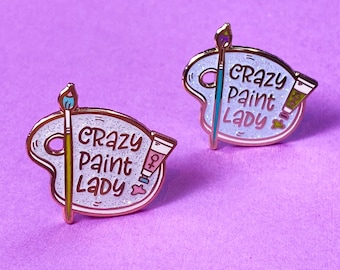 Crazy Paint Lady Pin | Female Artist Enamel Pin | Artist Gift Ideas | Art Lovers | Artsy Gifts for Her | Female Empowerment