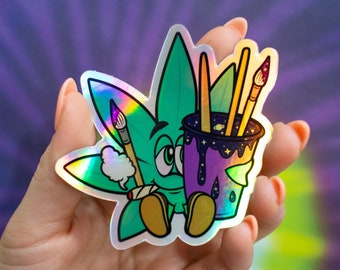 Weed Leaf Sticker Holographic - High Artist | Gifts for Stoners | Art Lover Stickers | 420 Friendly Decals | Highly Creative