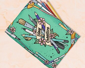 Stay Creative Accessory Pouch Art Stash Bag | Art Lovers | Gifts for Artists | Pencil Pouch | School Supplies Tie Dye