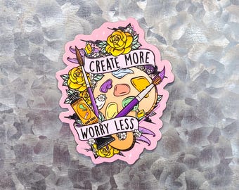Create More Worry Less Magnet | Artist Studio Magnet | Creative Motivation Decor | Artist Accessories
