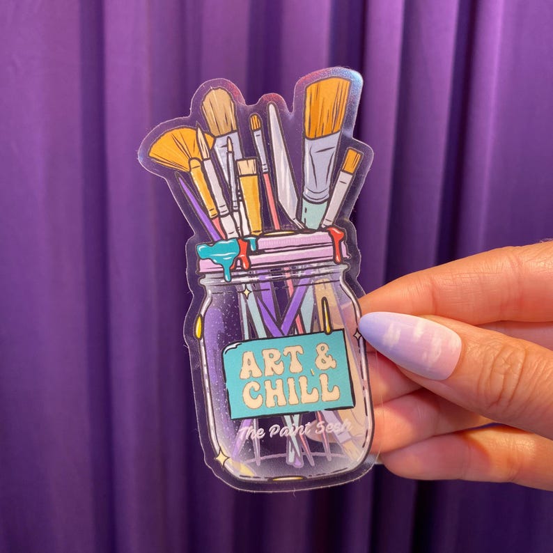 Pegatina transparente "Art and Chill" / Pegatina de artista / Regalos para amantes del arte / Accesorio de artista / Calcomanía de pinceles / Netflix and Chill imagen 8