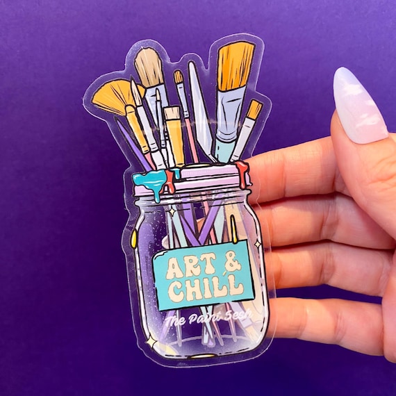 Art and Chill Sticker Transparent | Artist Sticker | Gifts for Art Lovers | Artist Accessory | Paint Brushes Decal | Netflix and Chill