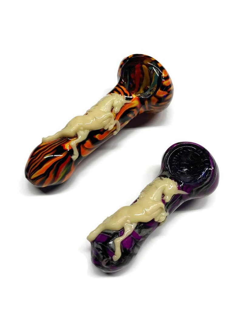 Custom Rearing Unicorn Glass Smoking Pipe Girly Pipes Etsy