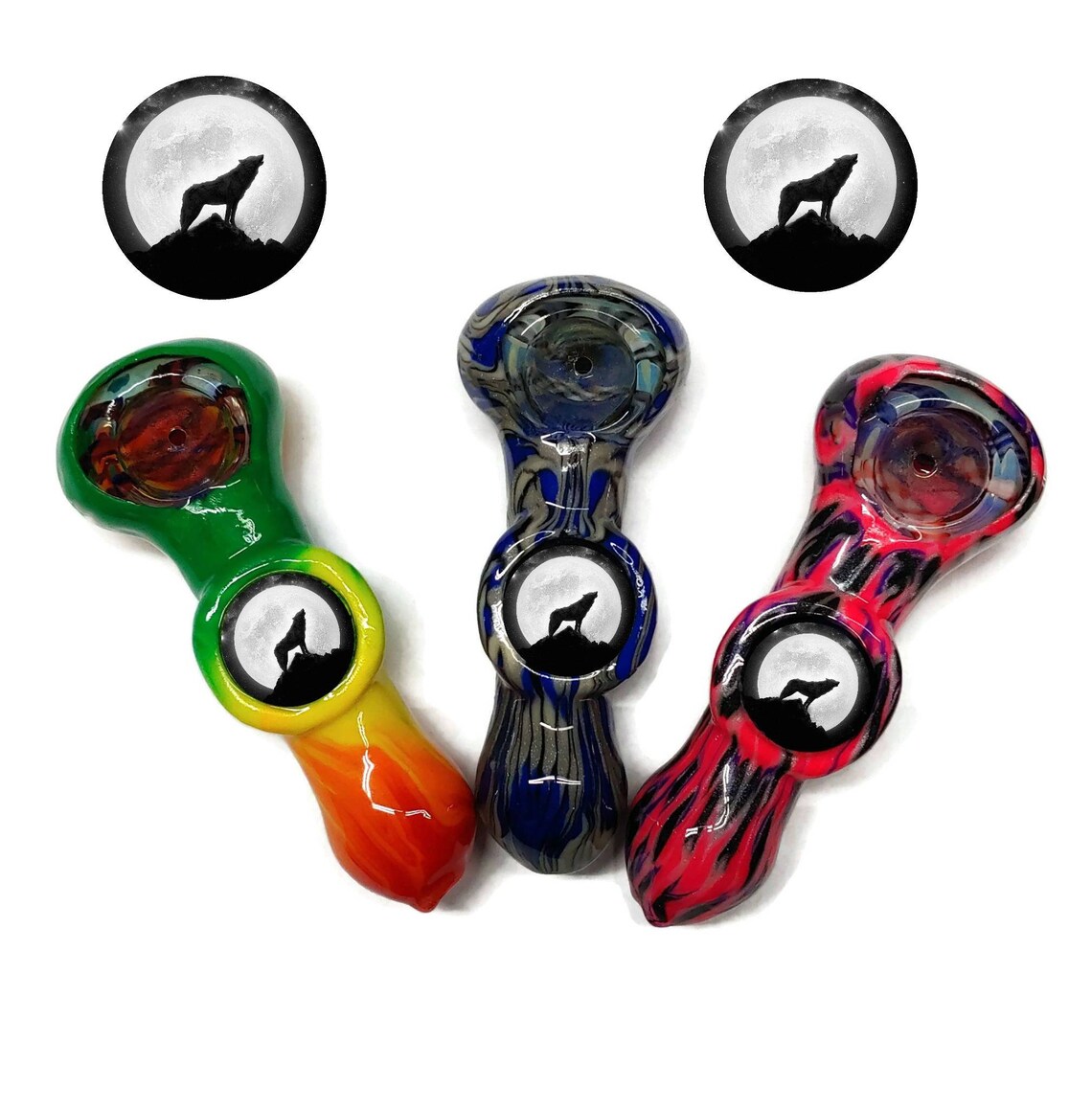 Custom Howling Wolf Glass Smoking Pipe Girly Pipes Unique Etsy