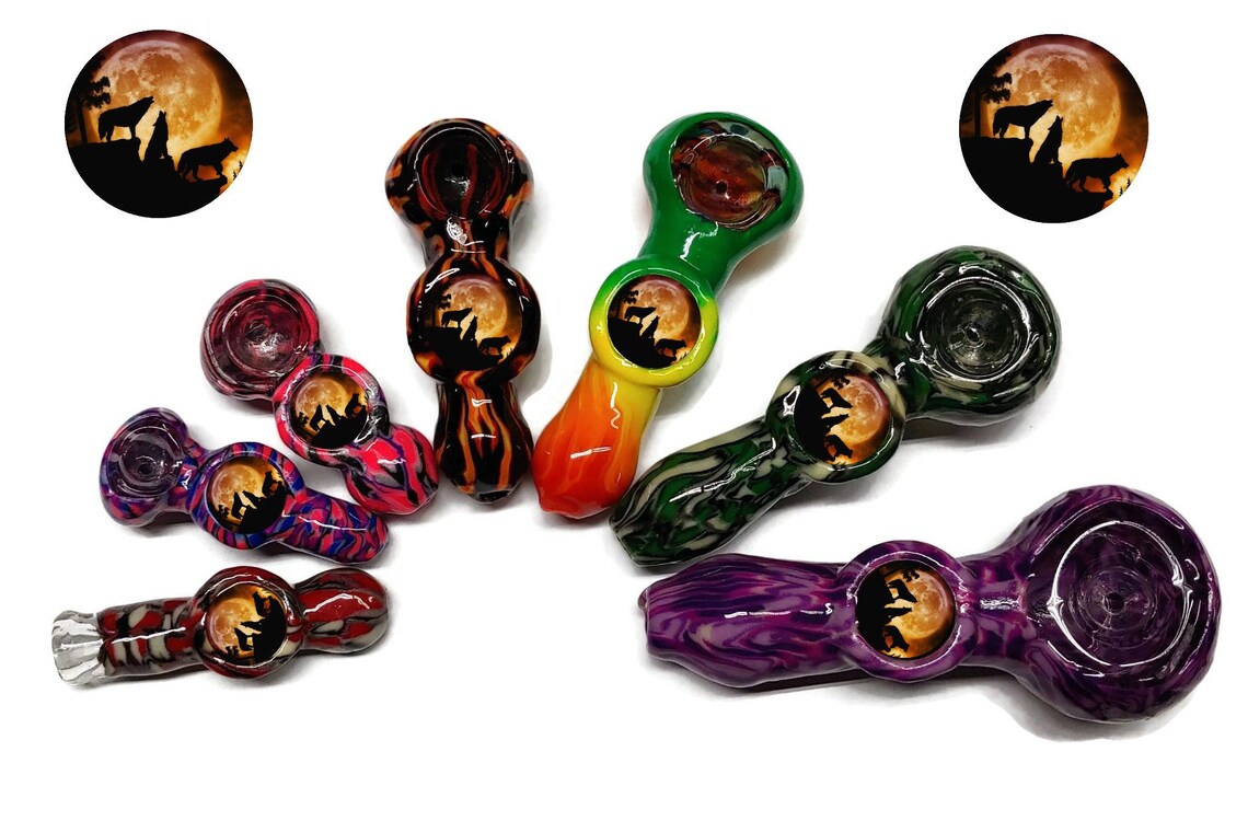 Custom Howling Wolves Glass Smoking Pipe Girly Pipes Unique Etsy