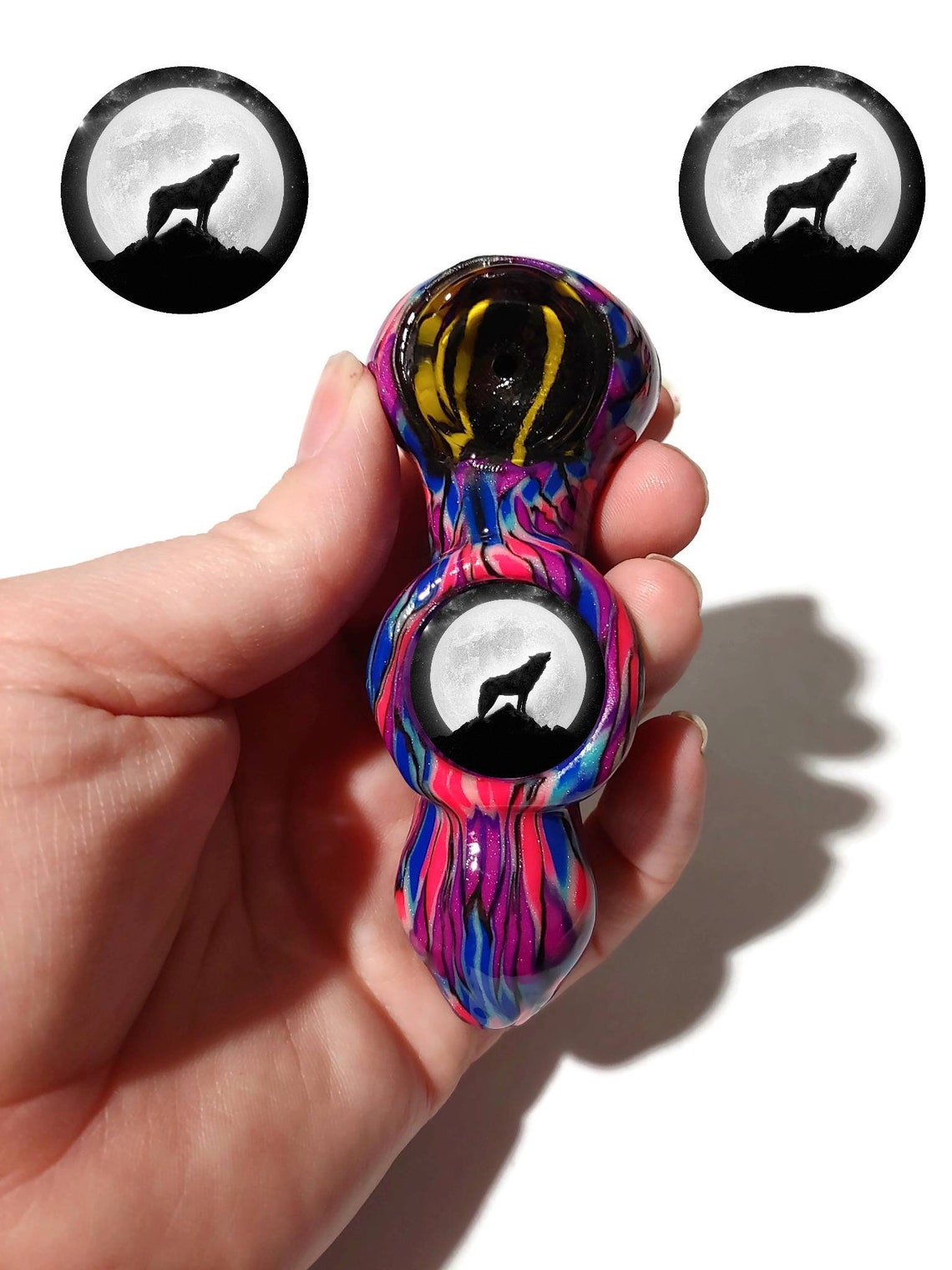 Custom Howling Wolf Glass Smoking Pipe Girly Pipes Unique Etsy