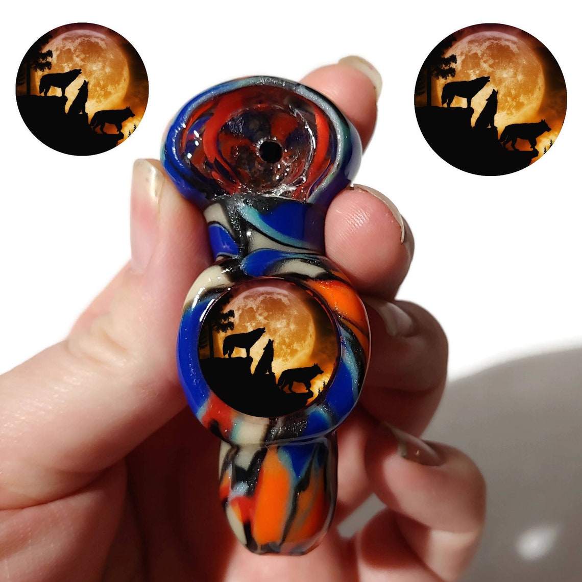 Custom Howling Wolves Glass Smoking Pipe Girly Pipes Unique Etsy