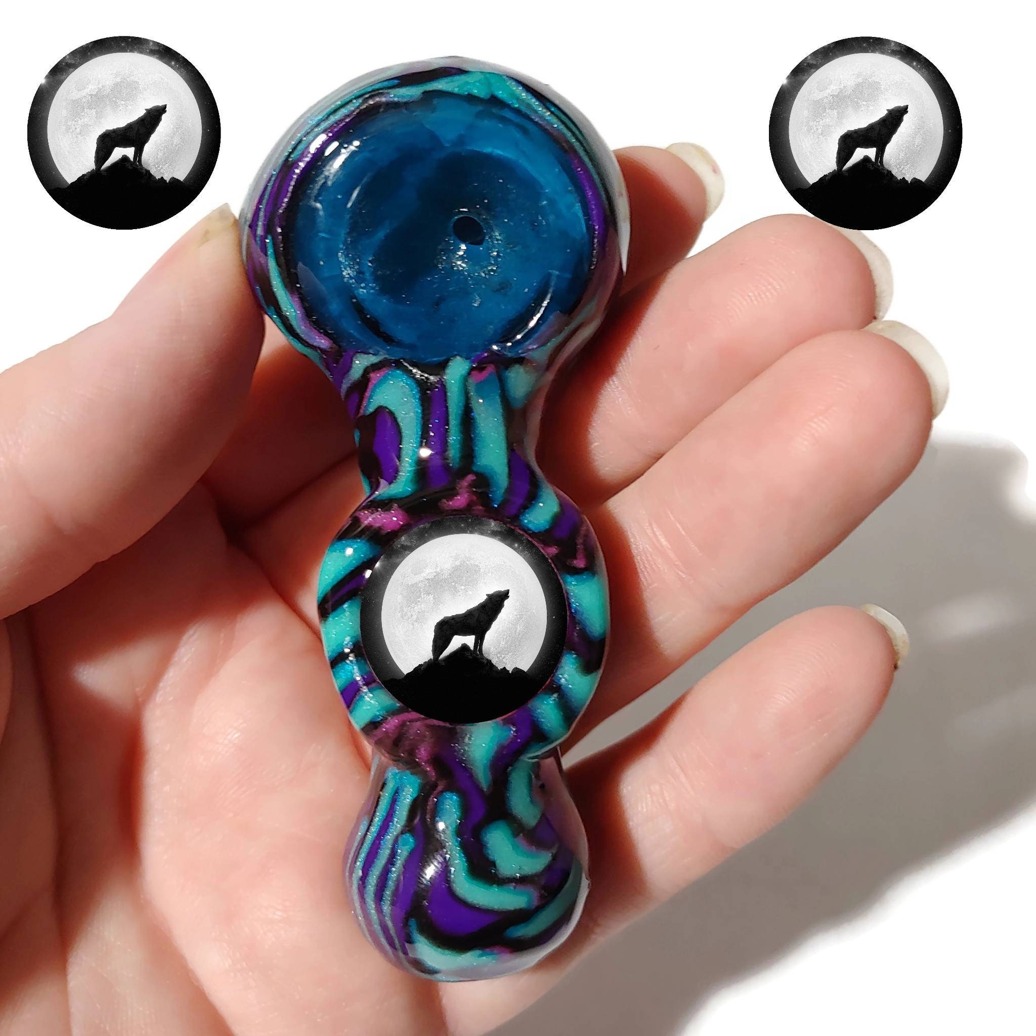 Custom Howling Wolf Glass Smoking Pipe Girly Pipes Unique Etsy