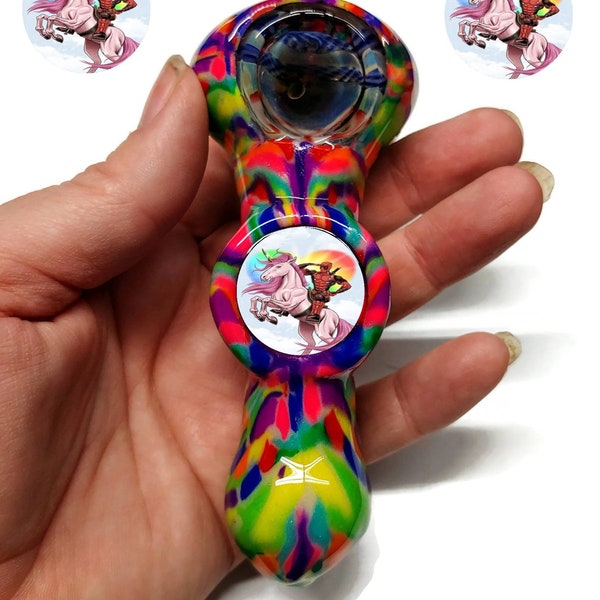 Custom Deadpool Riding a Unicorn Glass smoking pipe, girly pipes, unique, glass smoking bowls, pipe, glow in the dark pipe, Free Shipping! 2