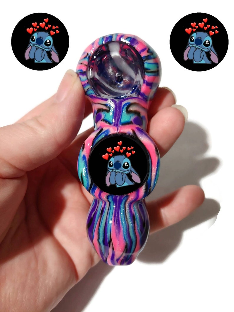 Custom Stitch in Love Glass Smoking Pipe Girly Pipes Etsy