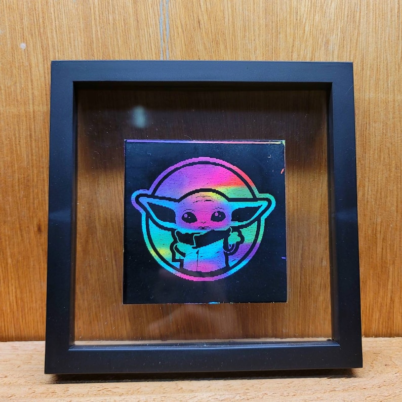 Custom Baby Yoda Laser Etched Framed Art Lazer Burned Image Etsy