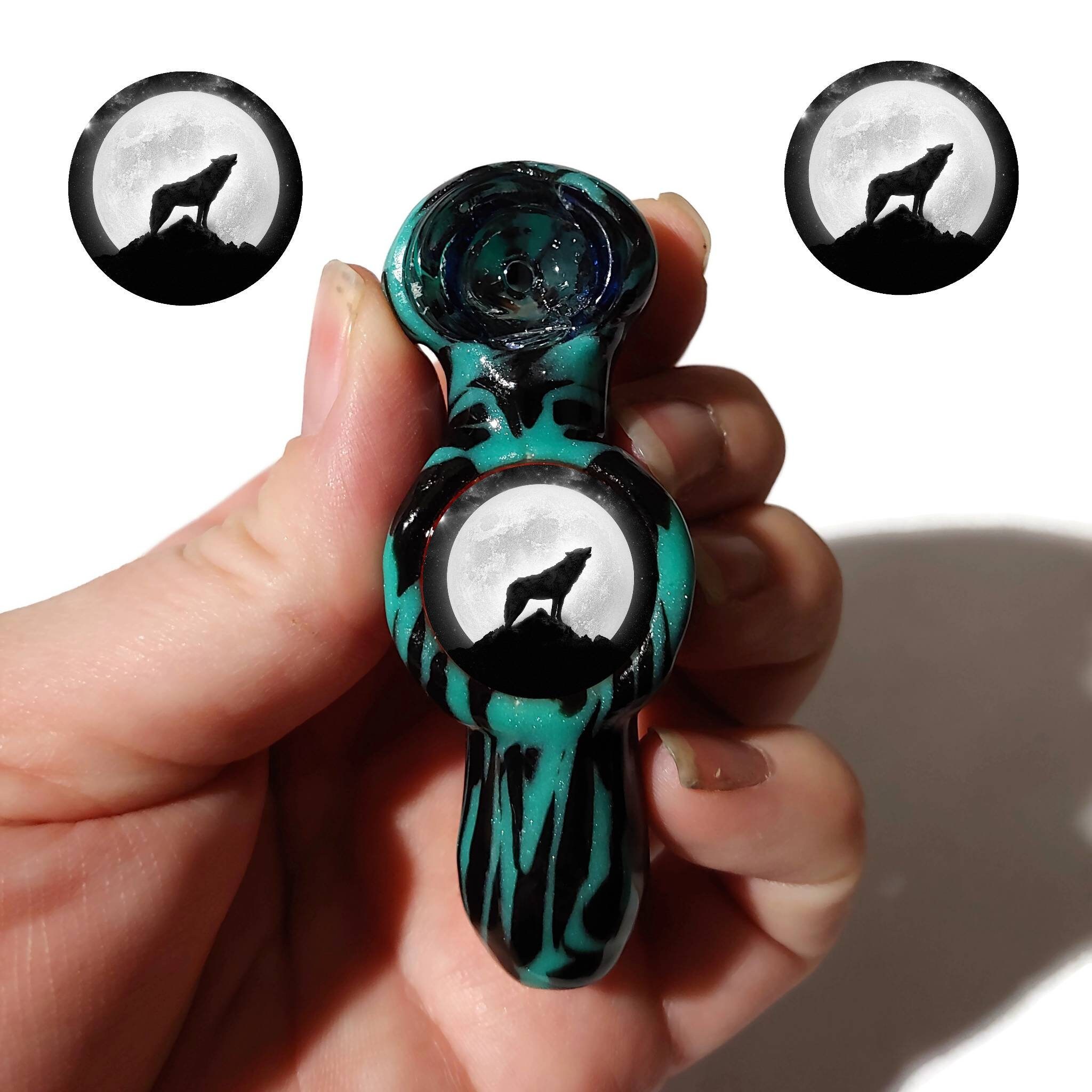 Custom Howling Wolf Glass Smoking Pipe Girly Pipes Unique Etsy