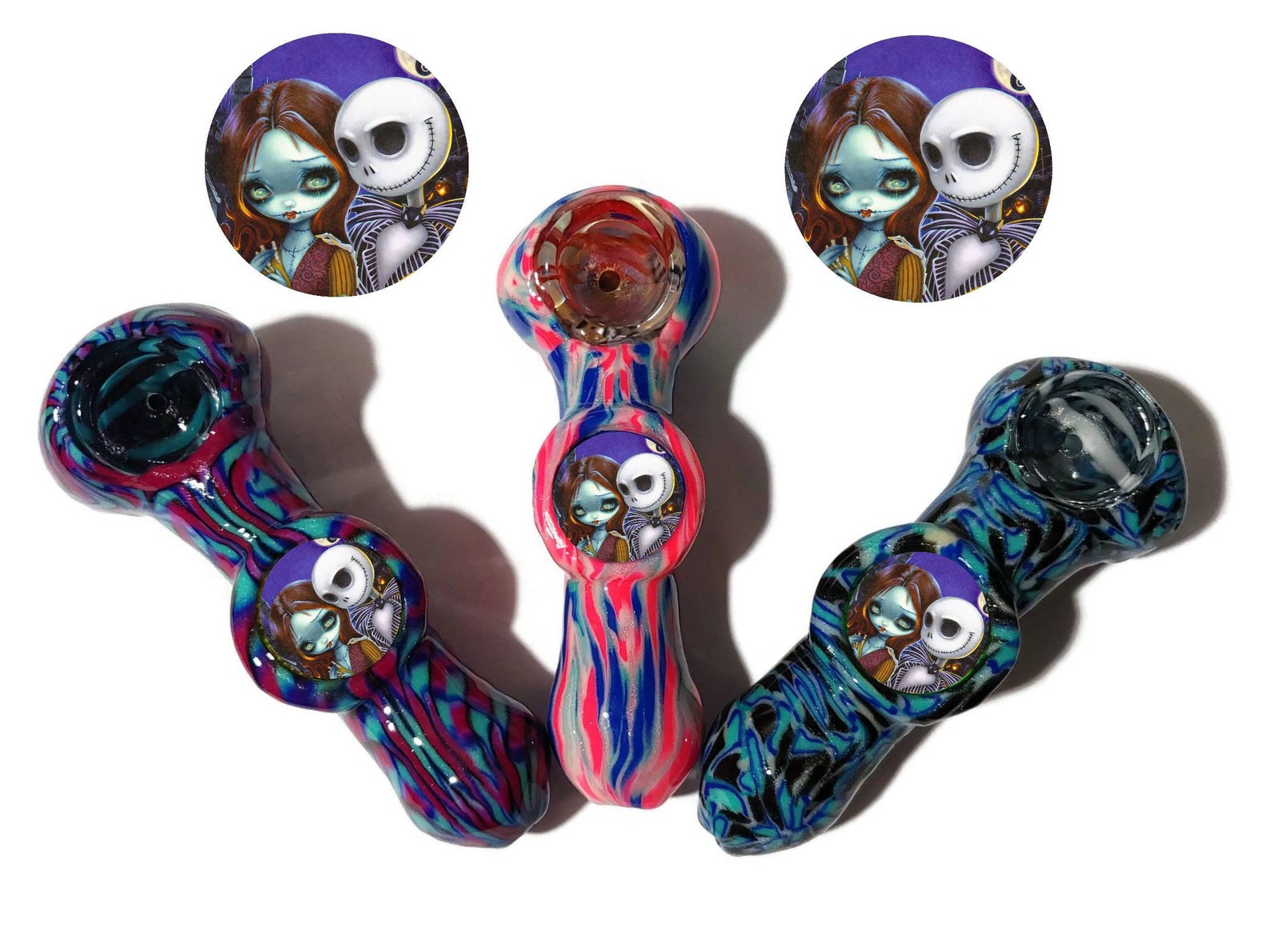 Custom Jack and Sally Glass smoking pipe Girly pipes Glass Etsy