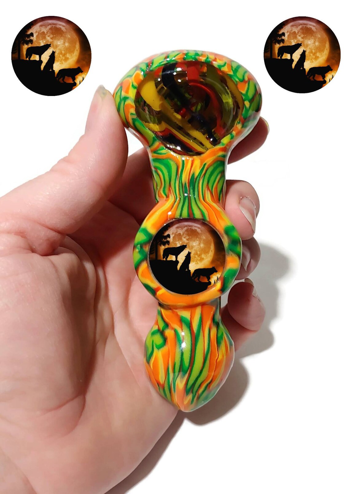 Custom Howling Wolves Glass Smoking Pipe Girly Pipes Unique Etsy