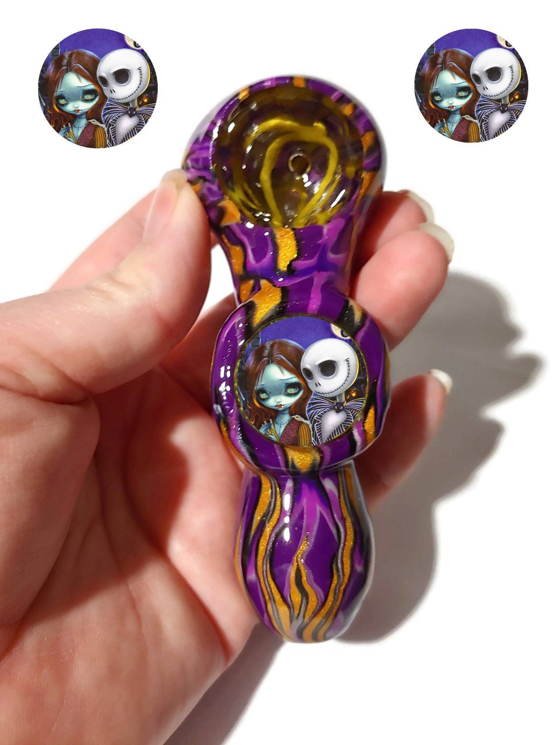Custom Jack and Sally Glass smoking pipe Girly pipes Glass Etsy