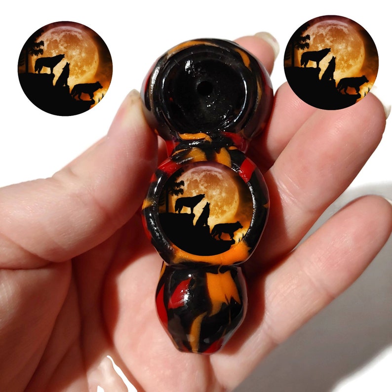 Custom Howling Wolves Glass Smoking Pipe Girly Pipes Unique Etsy