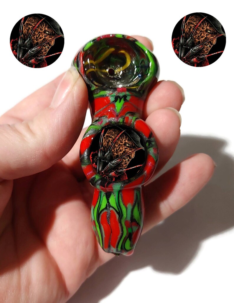 Custom Freddy Krueger Glass Smoking Pipe Girly Pipes Glass Etsy