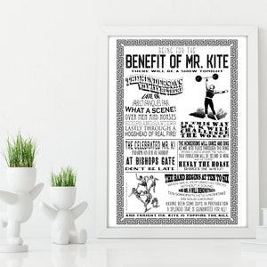 The Beatles &quot;Being for the Benefit of Mr. Kite!&quot; Song Lyrics * White Background * Wall Art Print * DIGITAL DOWNLOAD